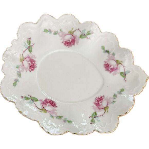 Scalloped Edge Plate with Pink Floral Design - Picture 1 of 6
